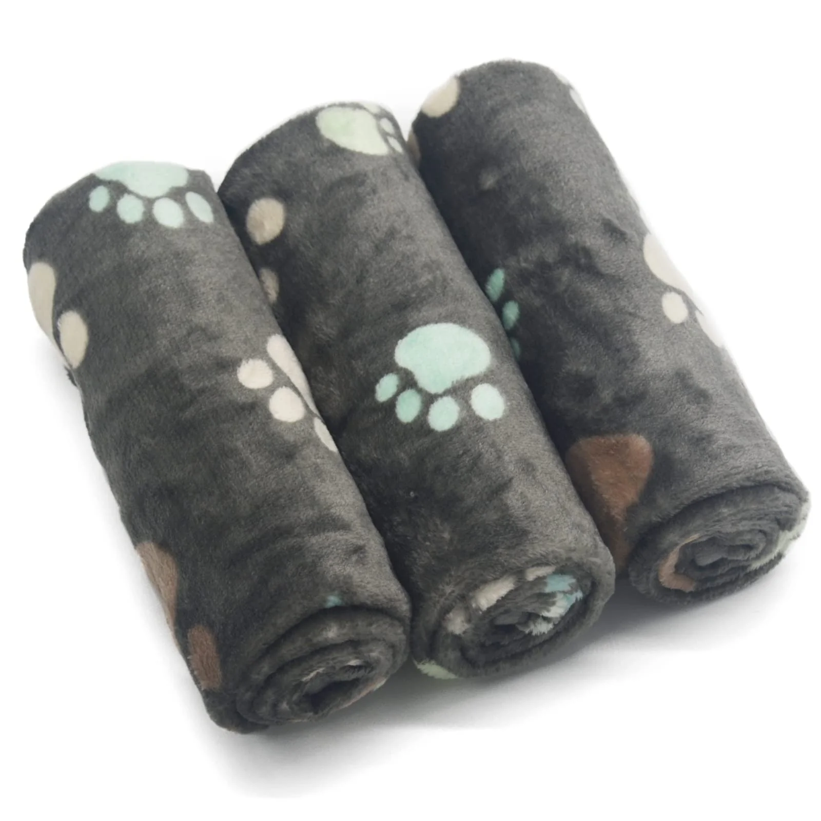 Traditional SORKUT 1 Pack 3 Puppy Blankets – Ultra-Soft Grey Fleece Paw Print 3 Sizes Unique