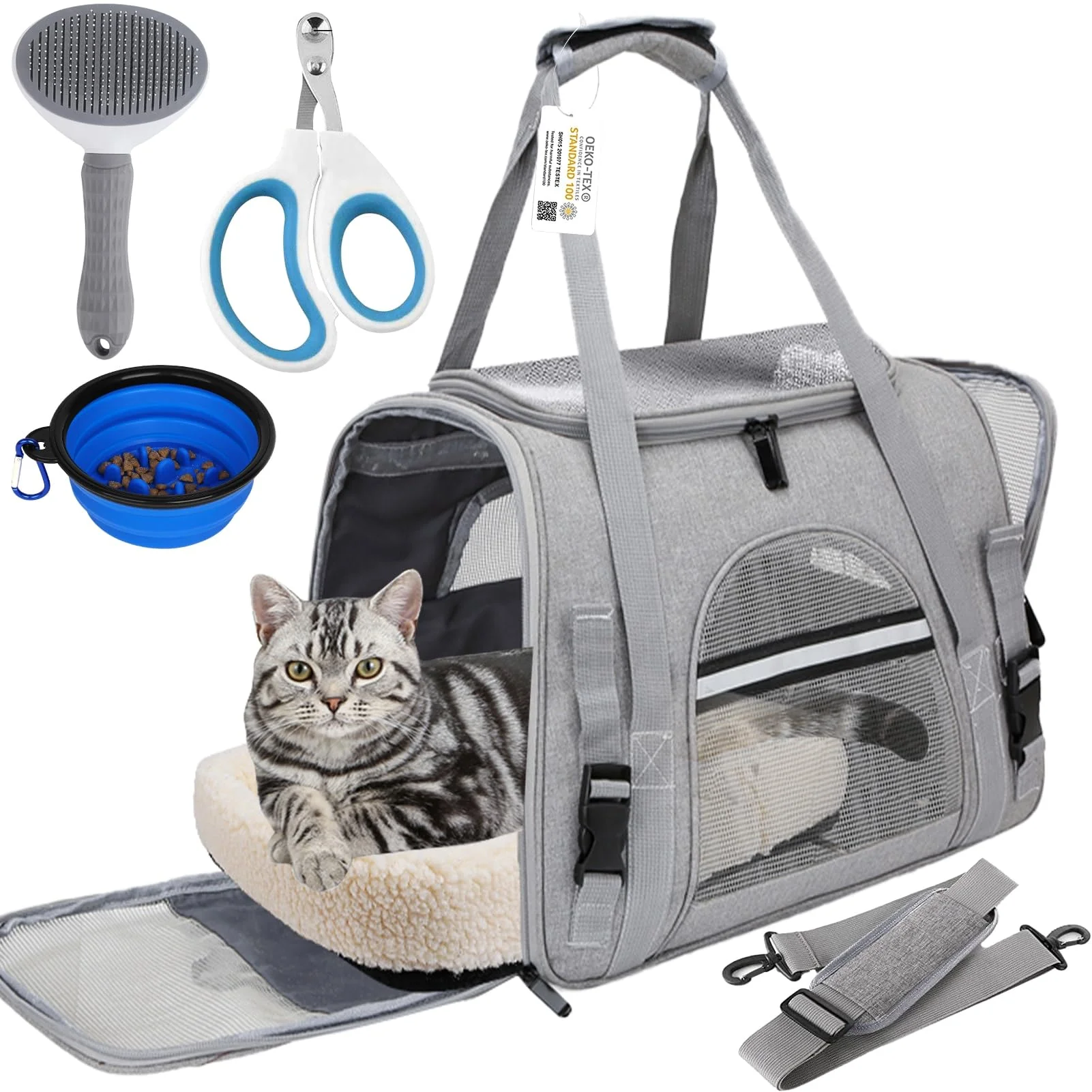 Casual SZZJKJ Pet Carrier Bag – Airline- Cat Dog Carrier Up to 20 lbs with Mat Accessories Travel Kit Reusable
