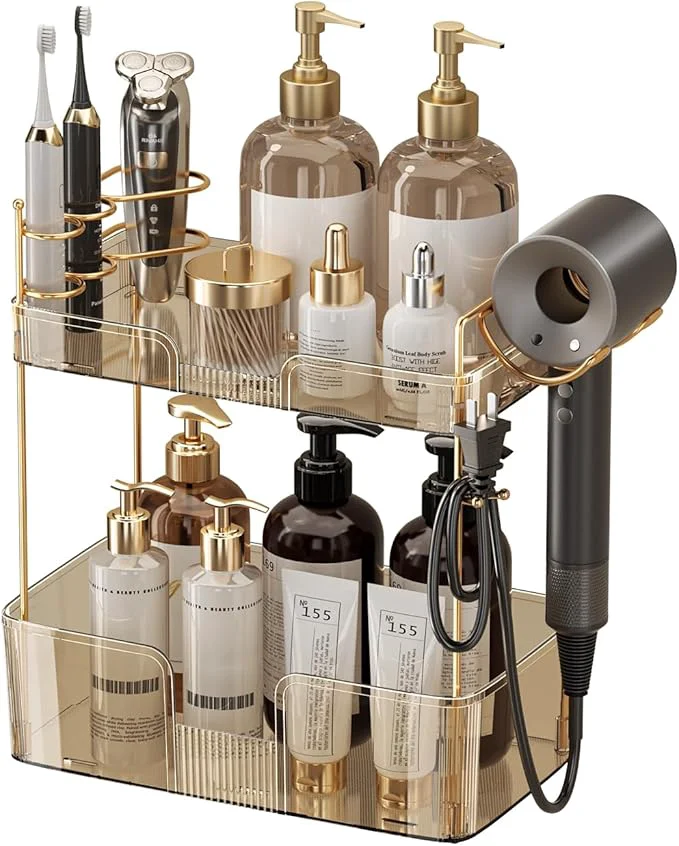 Expertly Made YCIA DONE Bathroom Counter Organizer Large Makeup Organizer Countertop Shelf Storage Vanity Tray Easily Assemble for Bathroom Organizers and Storage Undersink Cabinet 2 Tiers AmberAbout ThisOverview Proven