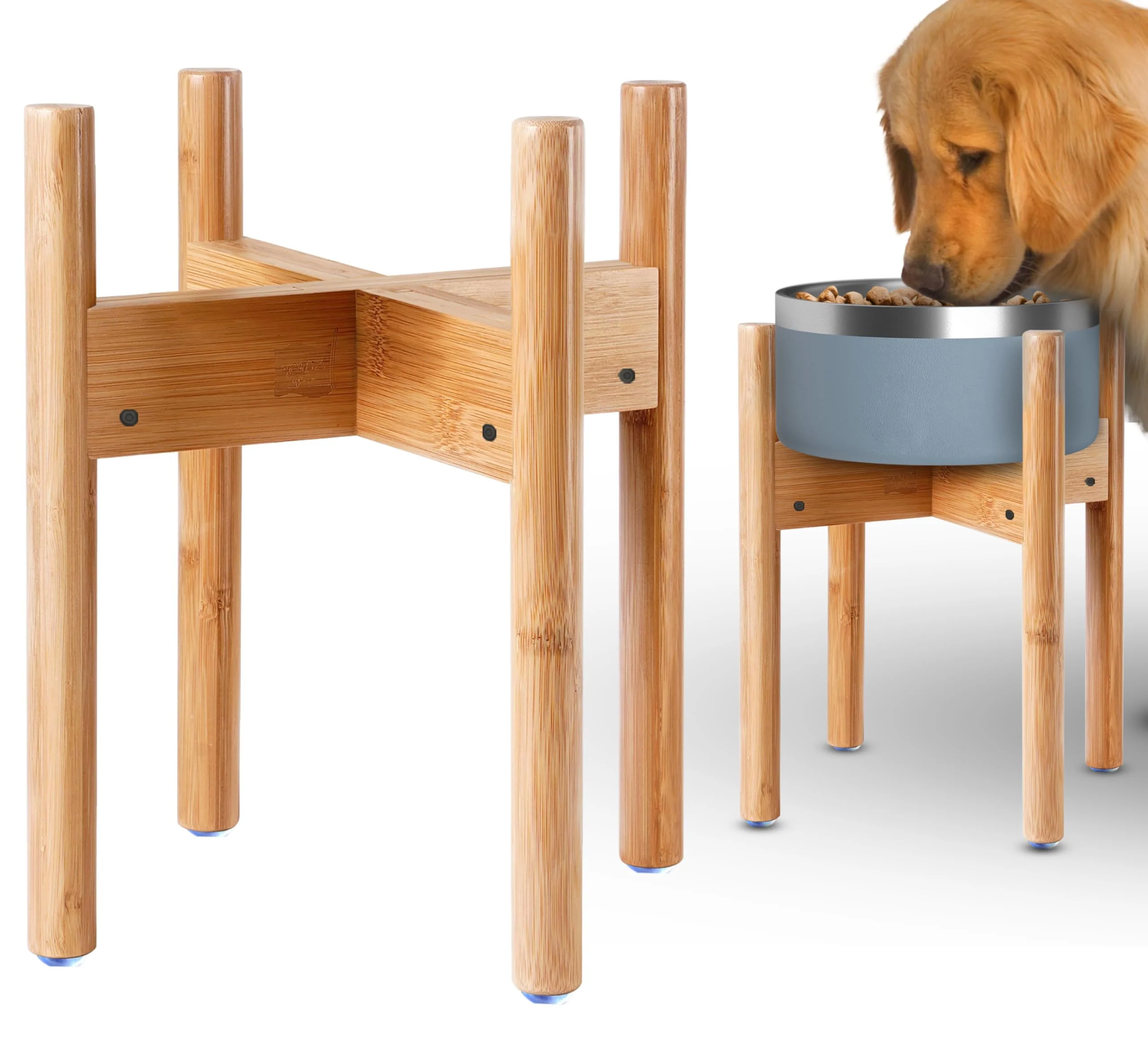 Next-Generation ZPirates 14-Inch Bamboo Dog Bowl Stand – Adjustable d Feeder for Large Breeds Refined