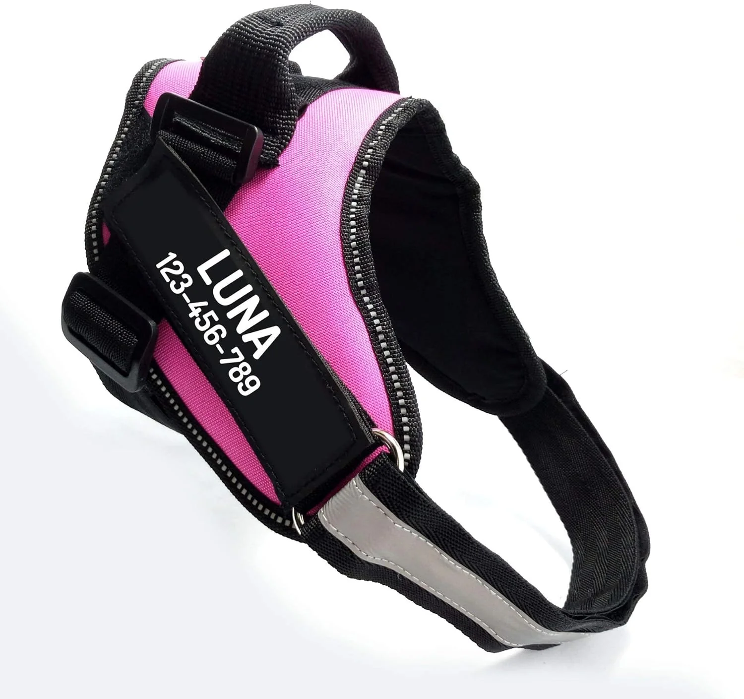 Certified PawPawify Custom No Pull Dog Harness with Name and Phone Number Heavy Duty Personalized Pet Vest to Prevent Tugging Pulling or Choking Training and Walking Pink L 40-60 LBS Crafted