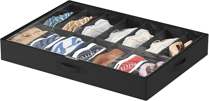 Expertly Made Lifewit Under Bed Shoe Storage Organizer 1 Pack 14 Pairs 4.3 Tall Fabric Shoes Container Box Foldable Closet Shoe Bag with 2 Reinforced Handles and Clear Cover BlackAbout ThisOverview Functional