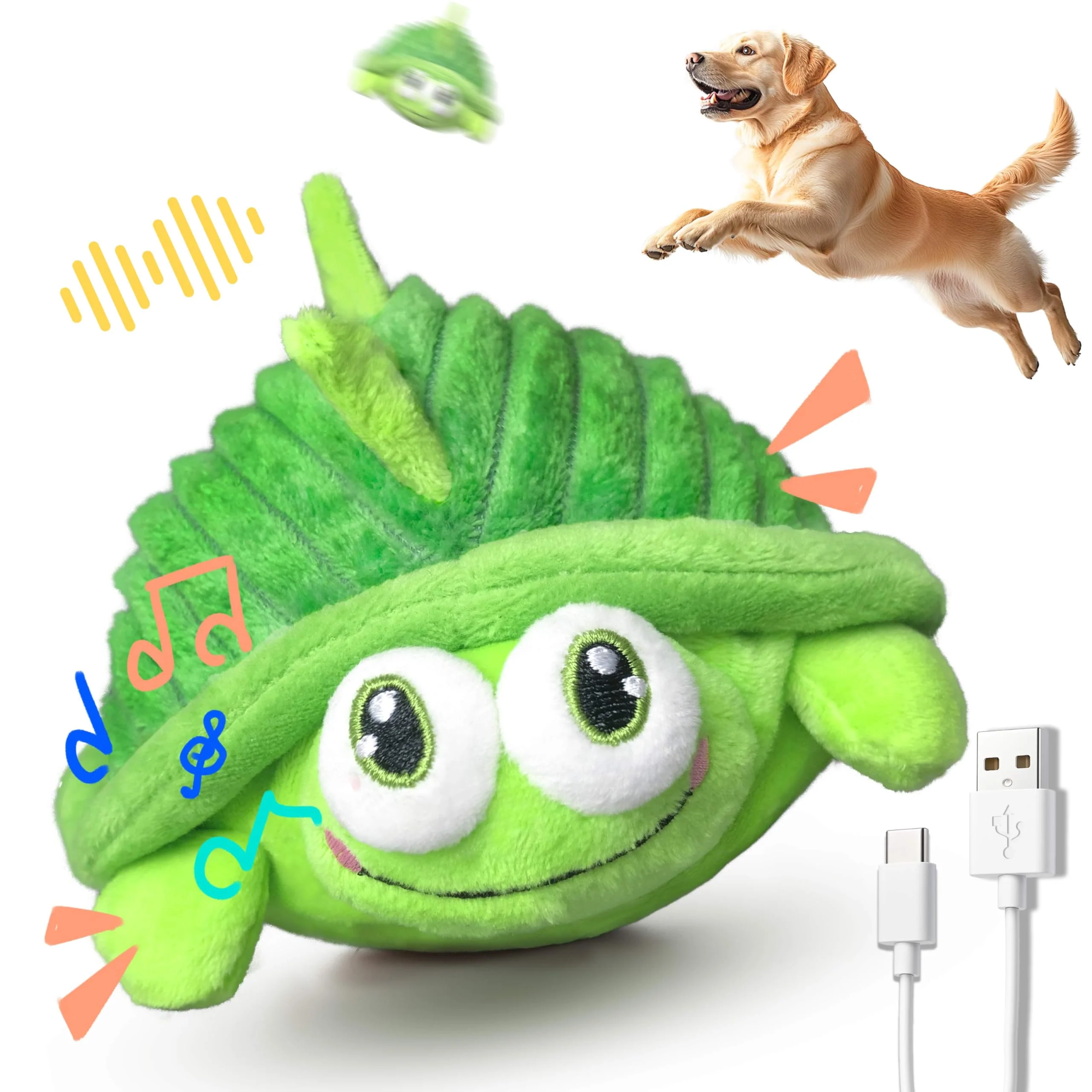 Top-Quality GUKCO Interactive Moving Dog Toys – Plush Turtle Chew Toy with Bouncing Ball Music Recording Rechargeable Self-Play for All Dog Sizes Casual