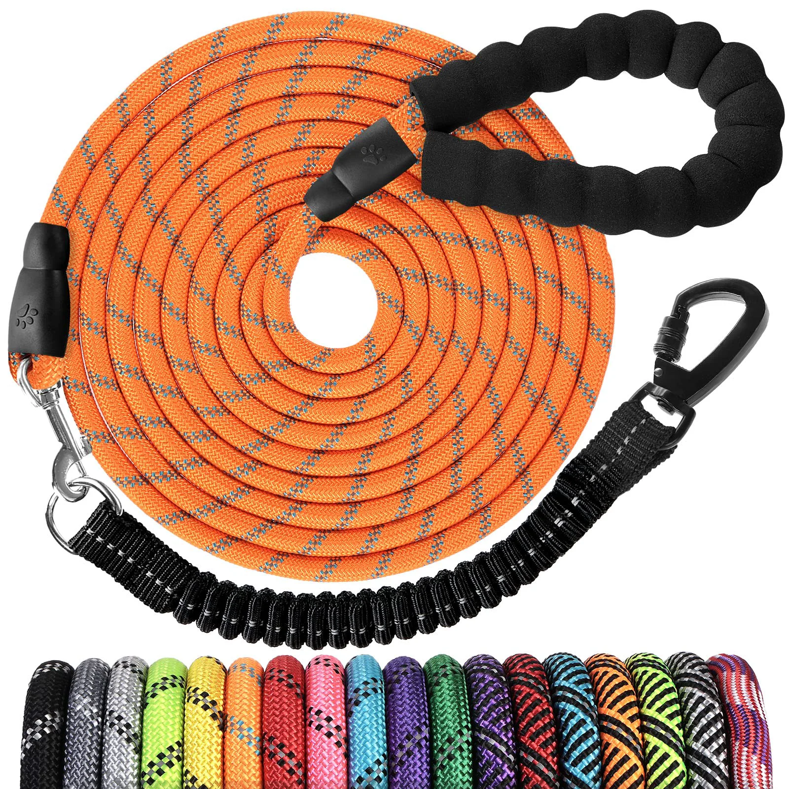 Carefully Designed Jenico Long Dog Leash 30 ft - Heavy Duty Rope 360° Swivel Lock Bungee Reflective Padded Handle Stylish