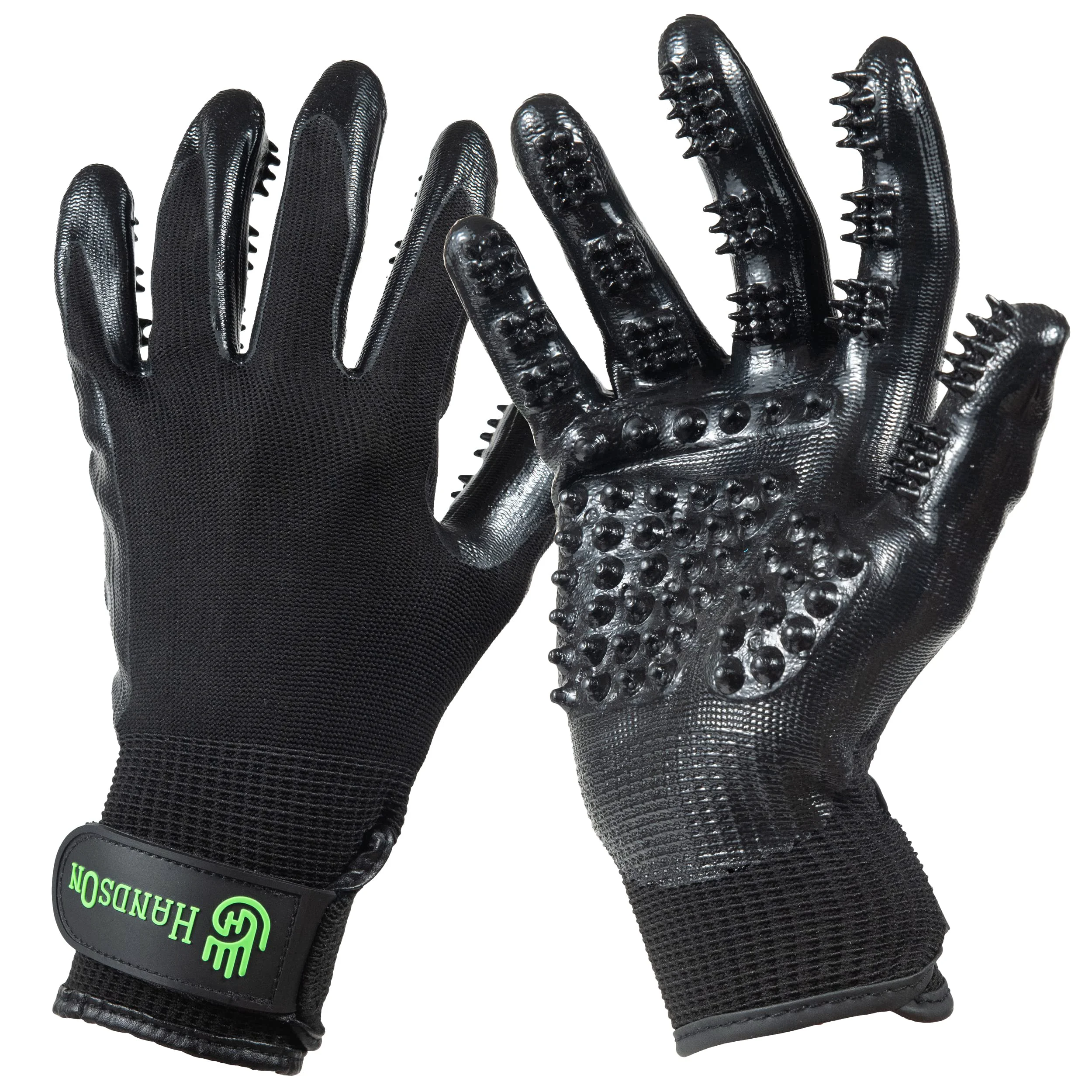 Natural H HANDSON Pet Grooming Gloves - Patented 1 Ranked Grooming Shedding Bathing Hair Remover Gloves Black X-Large Breathable