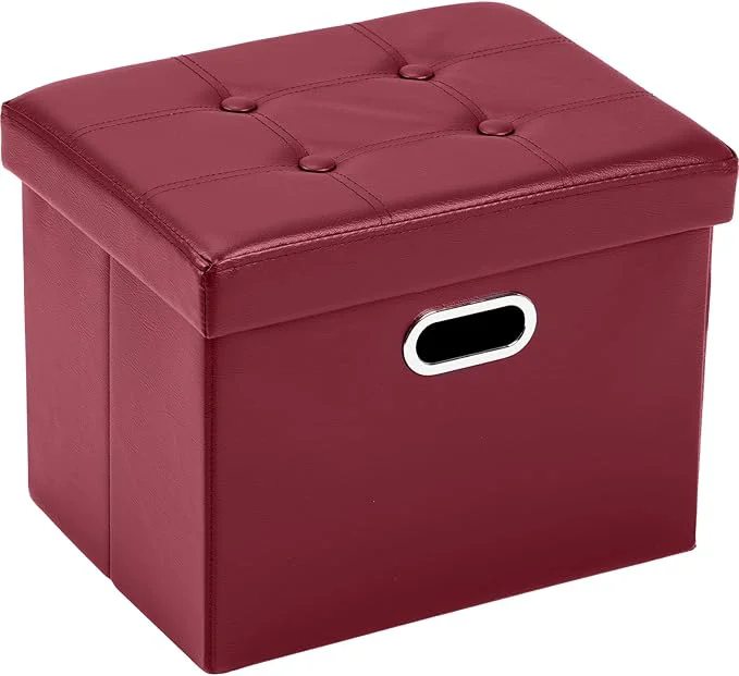 Fast COSYLAND Storage Ottoman Foot Rest - 17x13x13in Leather Ottoman Rectangle Foot Stool Folding for Room Dorm Small Collapsible Bench Seat Organizer Entryway Furniture with Handles Lid BurgundyAbout ThisOverview Natural
