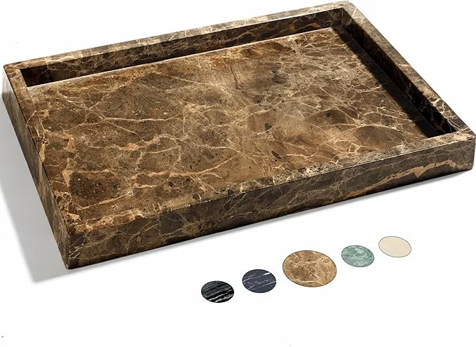 Certified Natural Marble Tray for Bathroom Marble Stone Vanity Tray Luxury Storage Trays for Kitchen Vanity Home Decor Dresser Non-Resin Non-Ceramic 12 x 8 x 1.2 Dark BrownAbout ThisOverview Environmentally Friendly
