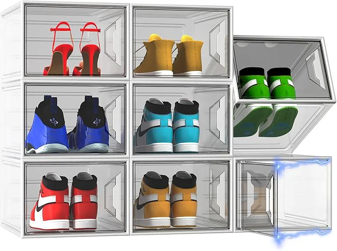 Certified X-Large Stackable Shoe Boxes - Clear Plastic Shoe Storage Boxes with Magnetic Door Thicken Shoe Organizer for Closet Space Saving Foldable Shoe Containers Bins for Sneaker Boot - 8 Pack White About ThisOverview Official