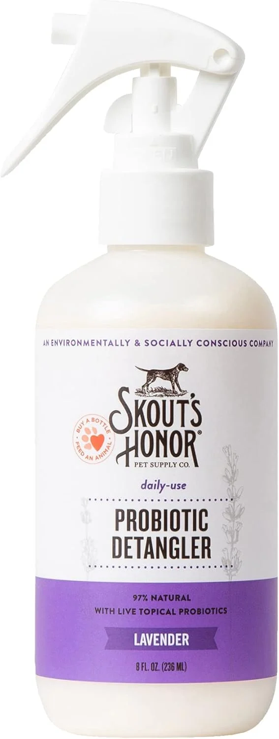 Skout's Honor Pet Detangler Spray - Hydrating Conditioning with Avocado Oil Probiotics 97 Natural Paraben Sulfate- softens for a More brushable Coat Daily Use 8oz Lavender Safe