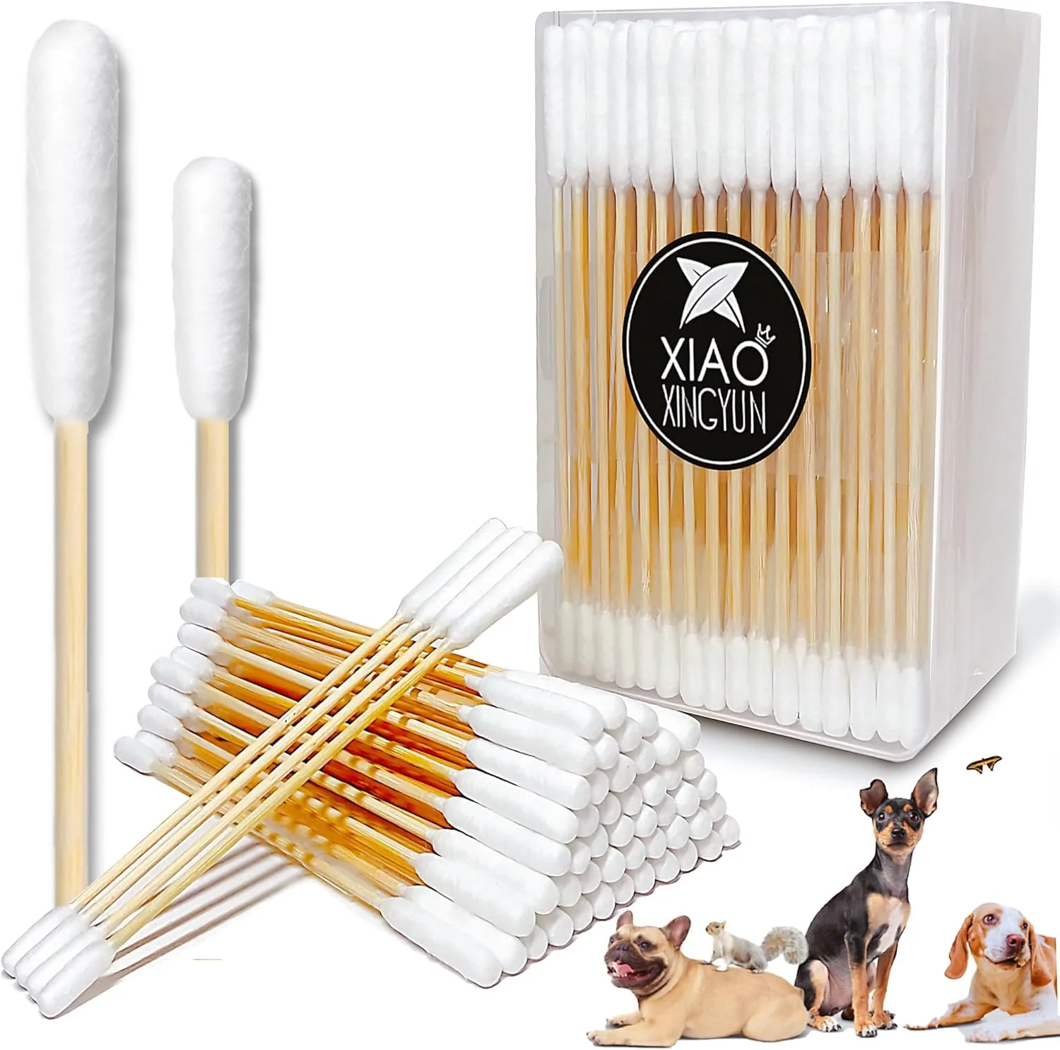 Official 100 PCS 6 Inch Long Cotton Swabs in Box - Professional Large Cotton Swabs with Bamboo Handle - Double Sided Dog Ear Swabs - Specially Designed Big Cotton Swabs for Dog Ear Cleaning Solution Eco-Friendly