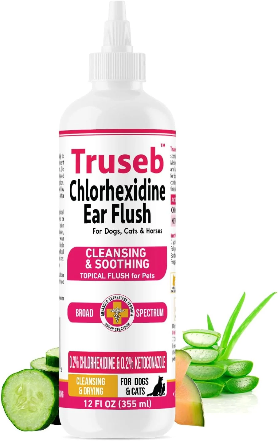 Carefully Designed Truseb Advanced Topical Dog Ear Wash with Ketoconazole Chlorhexidine Ear Flush Dog Cats and Horses with Aloe - 12 oz Made in U.S.A Ketoconazole Chlorhexidine Ear Flush 12 oz Modern