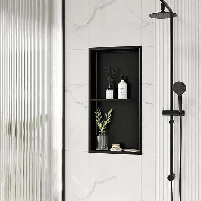 Durable Neodrain No Tile Shower Niche Insert Tile Ready Black Recessed Wall Niche for Shower Organizer Inner Size 12 x24 - Stainless Steel Built-in Bathroom Shelf No Tile Needed Matte BlackAbout ThisOverview Stylish