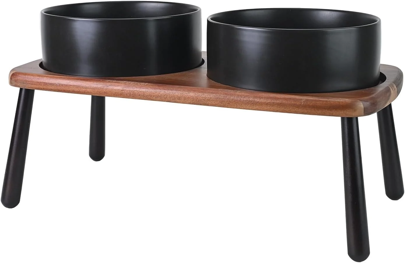 Verified SPUNKYJUNKY Ceramic d Dog Bowls Raised with Acacia Bamboo Wooden Stand 8.3'' Dog Food Water Bowls Set Non-Slip for Medium Large Sized Breed Microwave Dishwasher Safe - 60 OZ Black User-Friendly