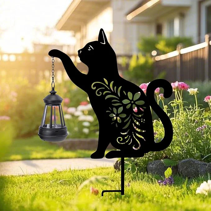 Casual Bshine Cat Solar Light Outdoor Garden Decoration Waterproof Metal Stake Black Breathable