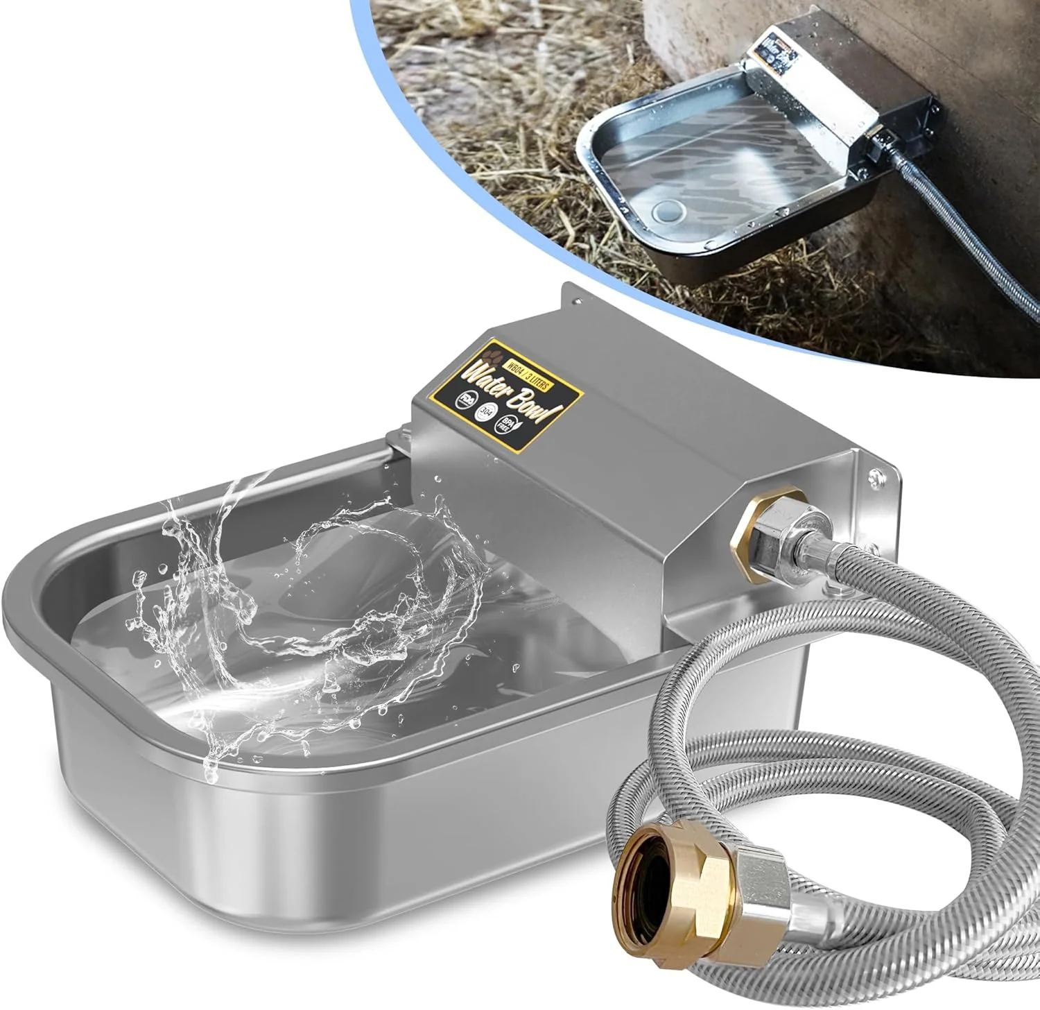 Artisan Automatic Water Dispenser for Dogs 101oz Outdoor Dog Water Bowl 304 Stainless Steel Water Feeder for Small to Large Pets Large Livestock Waterer Anti-Tipping Water Auto-Fill Easy to Clean Practical