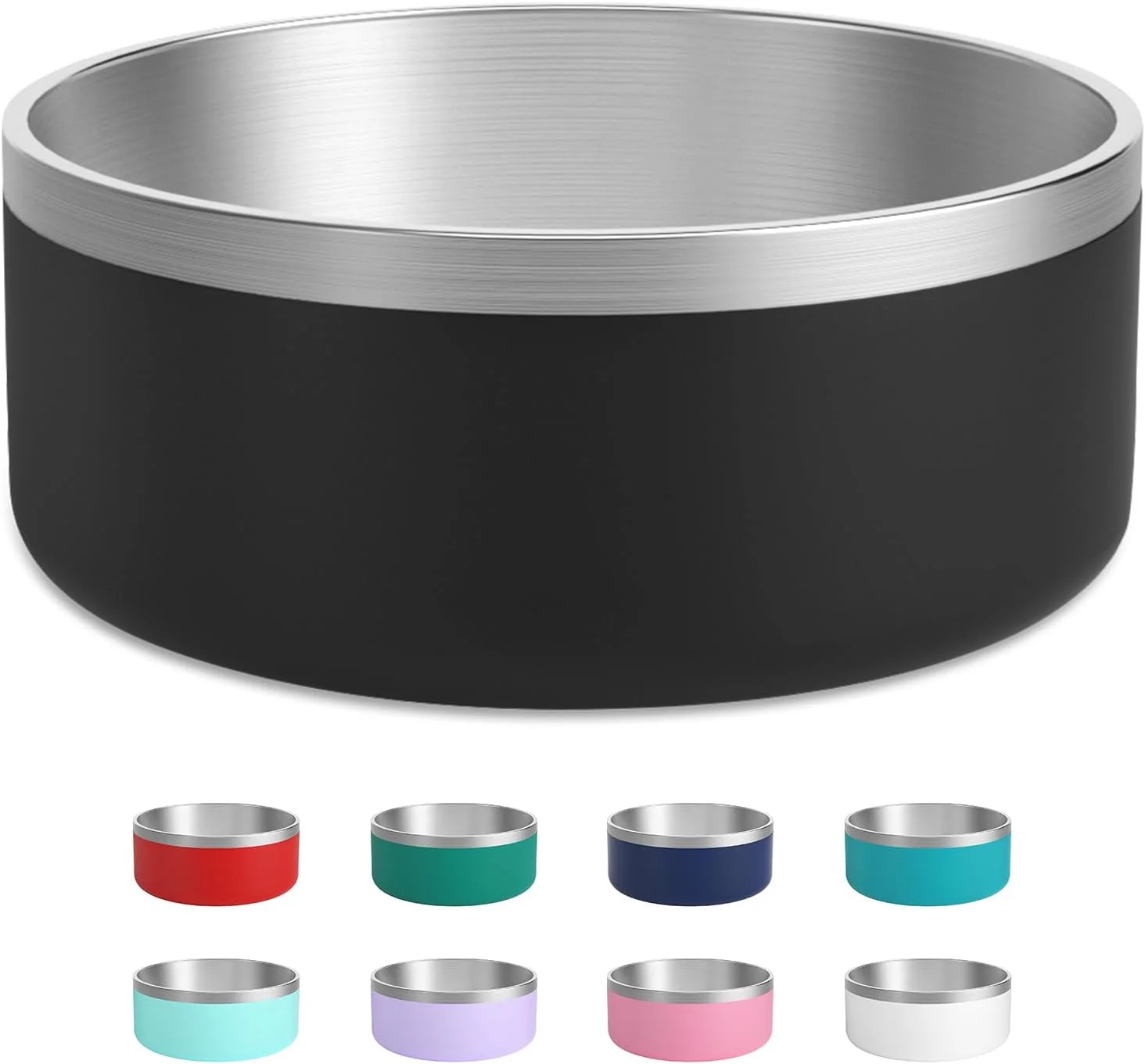 Smooth Stainless Steel Dog Bowl Metal Water and Food Dish for Large Dogs Insulated Non-Slip Pet Bowl Easy Clean 64oz Black Reusable