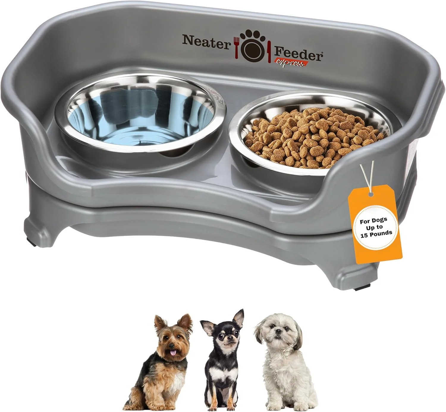 Verified Neater Feeder Express Mess Proof Dog Bowls d for Small Breeds Under 15 Lb Made in USA No Spill Raised Dog Food Bowl Stand Stainless Steel Food and Water Bowl Set Feeding Station Grey Luxury