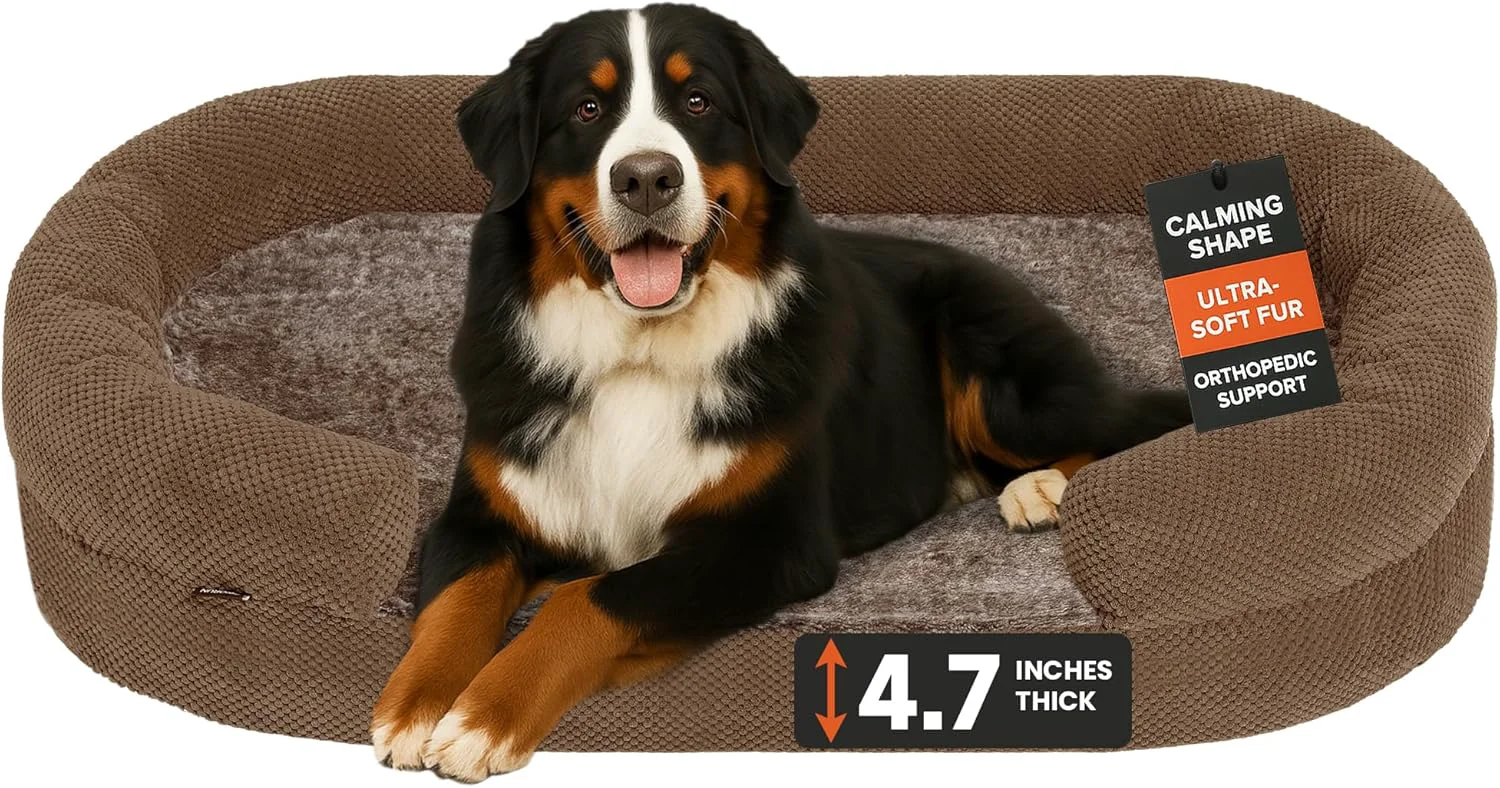Selected XXL Dog Bed for Extra Large Dogs – Orthopedic Egg Crate Foam Couch with Bolster 4.7-inch Thick Washable Removable Cover Plush Sofa Pet Bed XLarge Sized 52 x40 Camel Convenient