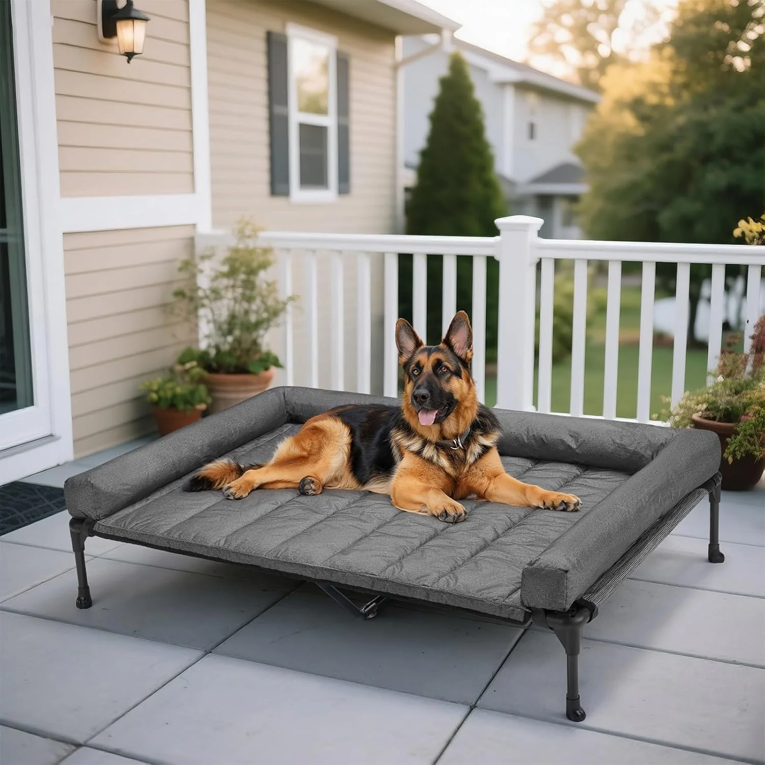 World-Class Veehoo Cooling d Dog Bed Add Removable Waterproof Bolster Cushion Mat Raised Pet Cot with Breathable Teslin Mesh No-Slip Feet Dog Couch Bed for Indoor Outdoor 53 inches Black Silver Specialty