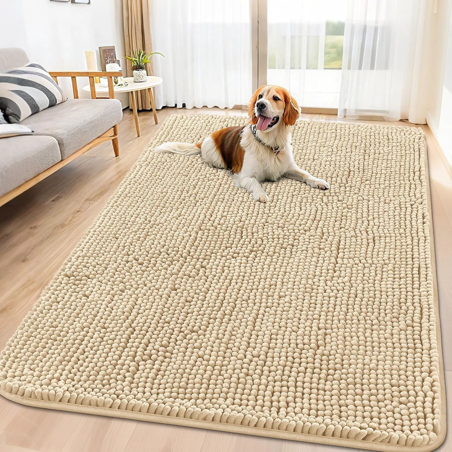 Healthy Smiry Dog Door Mat for Muddy Paws 70x32 Absorbs Moisture and Dirt Doormat Non-Slip Washable Quick Dry Chenille Front Door Mat Indoor Entrance Entryway Carpet for Inside Floor Beige Optimized