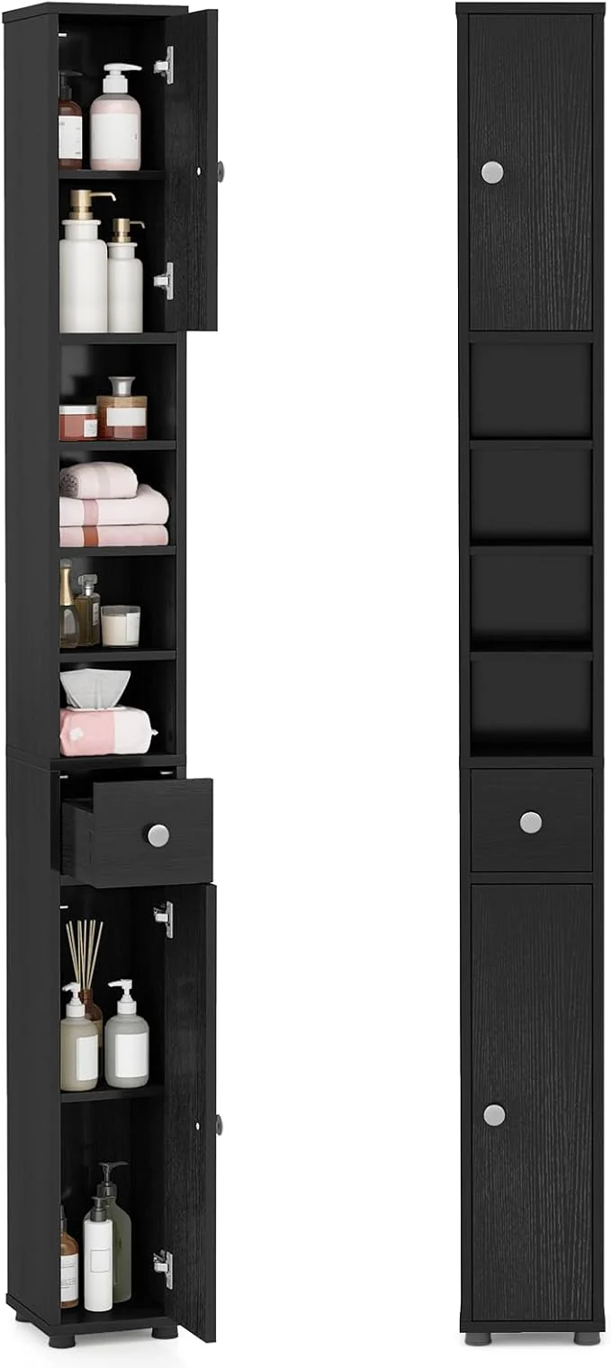 Natural LDAILY 71 Tall Narrow Storage Cabinet Skinny Bathroom Storage with 1 Drawer 2 Doors 5 Adjustable Shelves and Anti-Tipping Device Wooden Slim Bathroom Cabinet for Office Kitchen Small SpaceAbout ThisOverview High-Grade