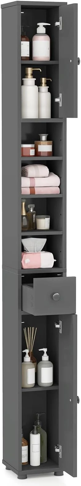User-Friendly LDAILY Slim Bathroom Storage Cabinet Tall standing Floor Cabinet w 1 Drawer 2 Doors 5 Adjustable Shelves Anti-Tipping Device Wooden Narrow Bathroom Cabinet for Office Kitchen Small SpaceAbout ThisOverview Authentic