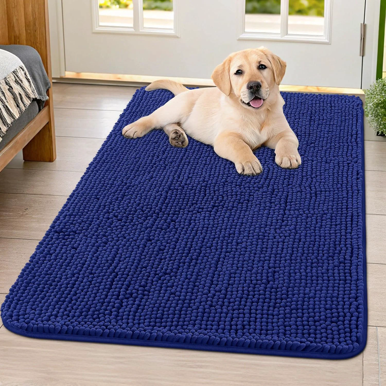 Quality Smiry Dog Door Mat for Muddy Paws 40x32 Absorbs Moisture and Dirt Doormat Non-Slip Washable Quick Dry Chenille Front Door Mat Indoor Entrance Entryway Carpet for Inside Floor Navy Blue Smooth