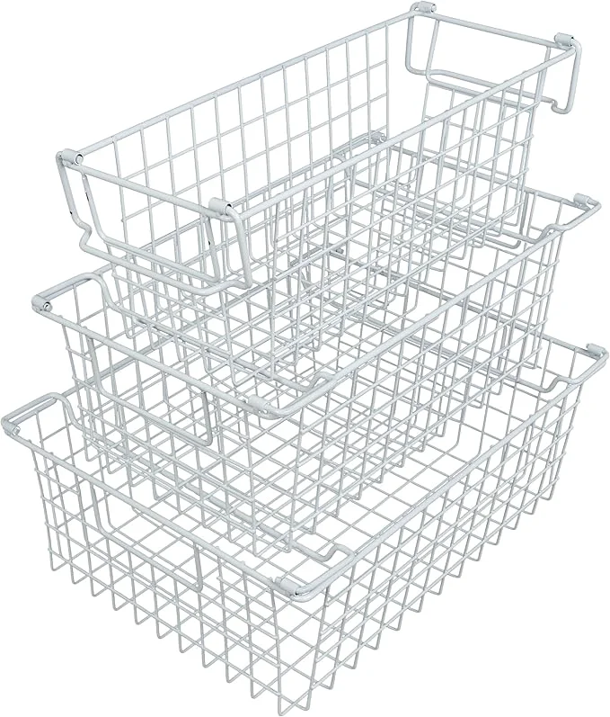 Recyclable Home-Complete 16 Large Stackable Wire Baskets 3-Size Set Organizer Stacking Storage Bins for Shelf Pantry Kitchen Cabinets can Also be Used in Chest zers White About ThisOverview Reusable