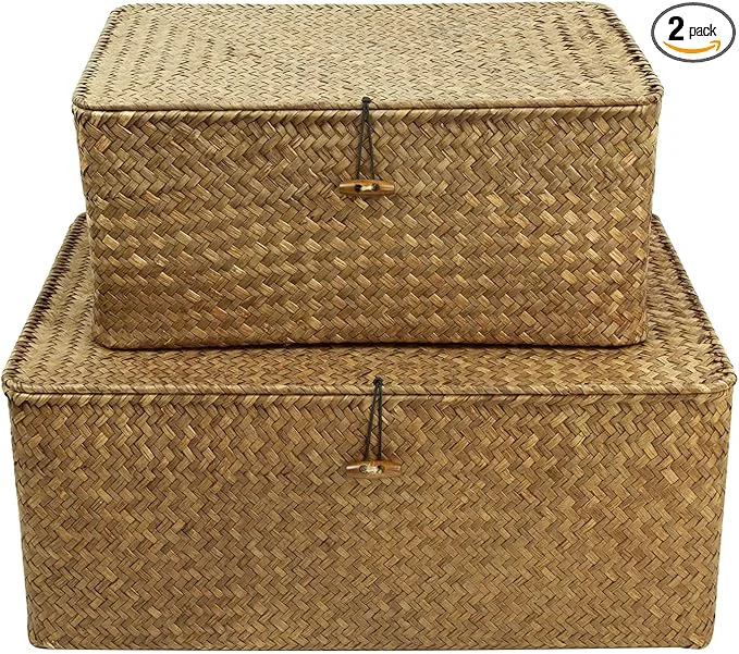 High-Performance Shelf Storage Baskets with Lid 2-Pack Wicker Storage Bakset Woven Seagrass Decorative Boxes Storage Basket Coffee Large XXLargeAbout ThisOverview Classic