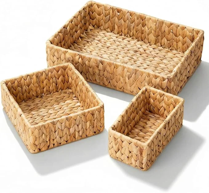 World-Class Wicker Storage Baskets Set of 3 Handwoven Water Hyacinth Baskets for Organizing Large and Small Wicker Baskets Set Decorative Natural Woven Baskets 3Pack for Pantry ShelvesAbout ThisOverview Enhanced