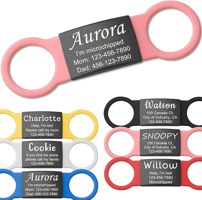 Elite Anavia Slide On Silent Pet ID Tags S M L XL Personalized Black Stainless Steel Authentic