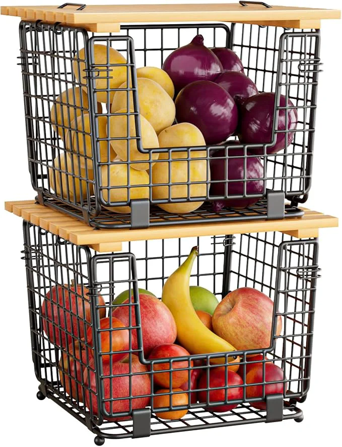 Sustainable Wire Storage Basket for Kitchen Pantry GGIU Stackable Kitchen Counter Organizers - Wire Organizing Bin for Produce Vegetable Potato and Onion BlackAbout ThisOverview Efficient