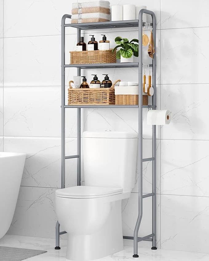 World-Class Kitsure Over Toilet Storage Rack - Metal Over Toilet Bathroom Organizer Shelf Over the Toilet Storage Cabinet with Paper Holder and Hooks Bathroom Cabinet for Laundry Grey 3 Tiers 63.2 H About ThisOverview Long-Lasting