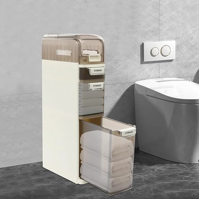 High-End Bathroom Floor Storage Cabinet Narrow Slim Organizer Multi-Tiers Toilet Paper Cabinet Waterproof W Clear Drawers for Tiny Kitchen Laundry Living Room Toilet Gap 4 Tiers About ThisOverview Green