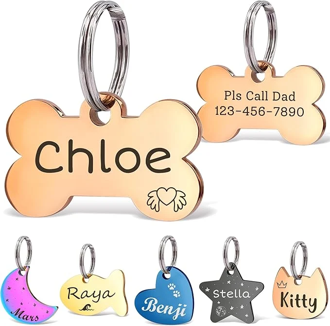 World-Class Anavia Small Size Dog Cat ID Tags Small XS Personalized Color Plated Stainless Safe