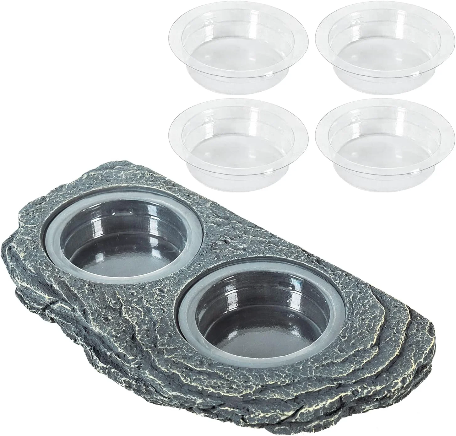 Refined REPTIZOO Reptile Magnetic Feeder Ledge Double Bowl Reptile Food Dish with 6PCS Feeding Cups Food Water Feeder for Crested Gecko Lizard Chameleon Pets Minimalist
