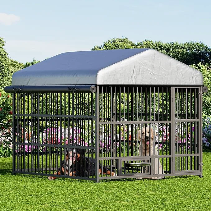 Dependable HOOBRO Outdoor Dog Kennel with Cover 6.6 x 6.6 x 6.4 ft Dog Kennel Outside Lightweight