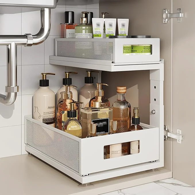 Specialty 1 Pack Under Sink Organizer with Next-Gen Ball-Bearing Slides 2-Tier Pull Out Cabinet Storage Height Adjustable Drawer Shelf for Bathroom Kitchen Laundry Cabinet Pantry-WhiteAbout ThisOverview Professional