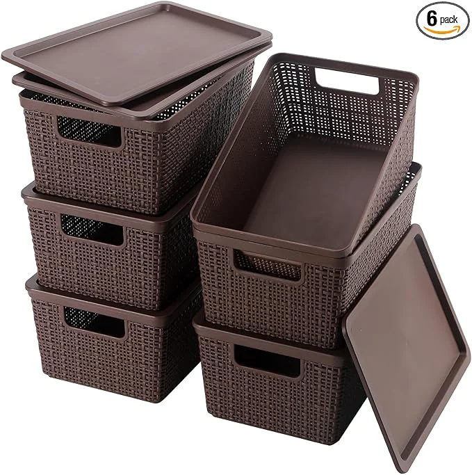 Proven 6 Pack Plastic Storage Baskets With Lids Brown Breathable Stackable Storage Bins Small Storage Containers for Organizing Storage Baskets on Desktops Closets Playrooms Classrooms OfficesAbout ThisOverview Fine Crafted