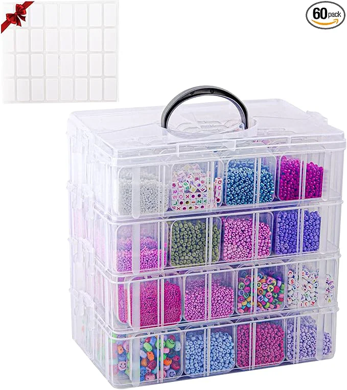 Sustainable VTG Bead Organizer Box 112 Pcs Small Organizers 3-Tier Bead Storage Containers Portable Organizer and Storage Box Stackable Plastic Cases for Bracelet Making DIY Jewelry Nail CharmsAbout ThisOverview Premium Material