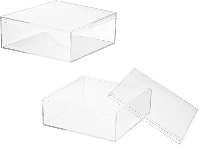 Sustainable Acrylic Box with Lid 5.91 x 5.91 x 2.36 in Acrylic Display Case Plastic Square Cube Container Storage Holder Stackable Bins for Cosmetic Collectible Candy Jewelry 2 Pack Clear About ThisOverview Responsible
