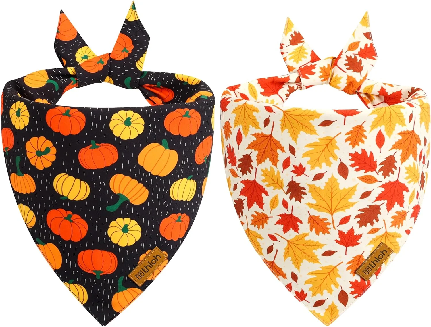 Unique Fall Dog Bandanas - 2 Pack Halloween Thanksgiving Dog Bandana Reversible Pumpkin and Leaf Pet Scarf for Boy Girl Premium Durable Fabric Holiday Bandana for Small and Medium Dogs Small Convenient
