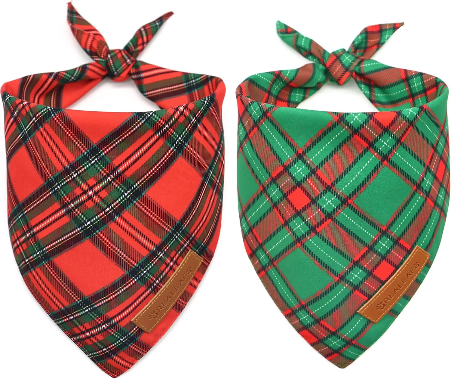 Clean eaf Christmas Dog Bandanas 2 Pack Reversible Red Green Plaid Dog Scarf Xmas Pet Bandana for Boy and Girl Premium Durable Fabric Holiday Check Bandana for Medium and Large Dogs Pets Large Dependable