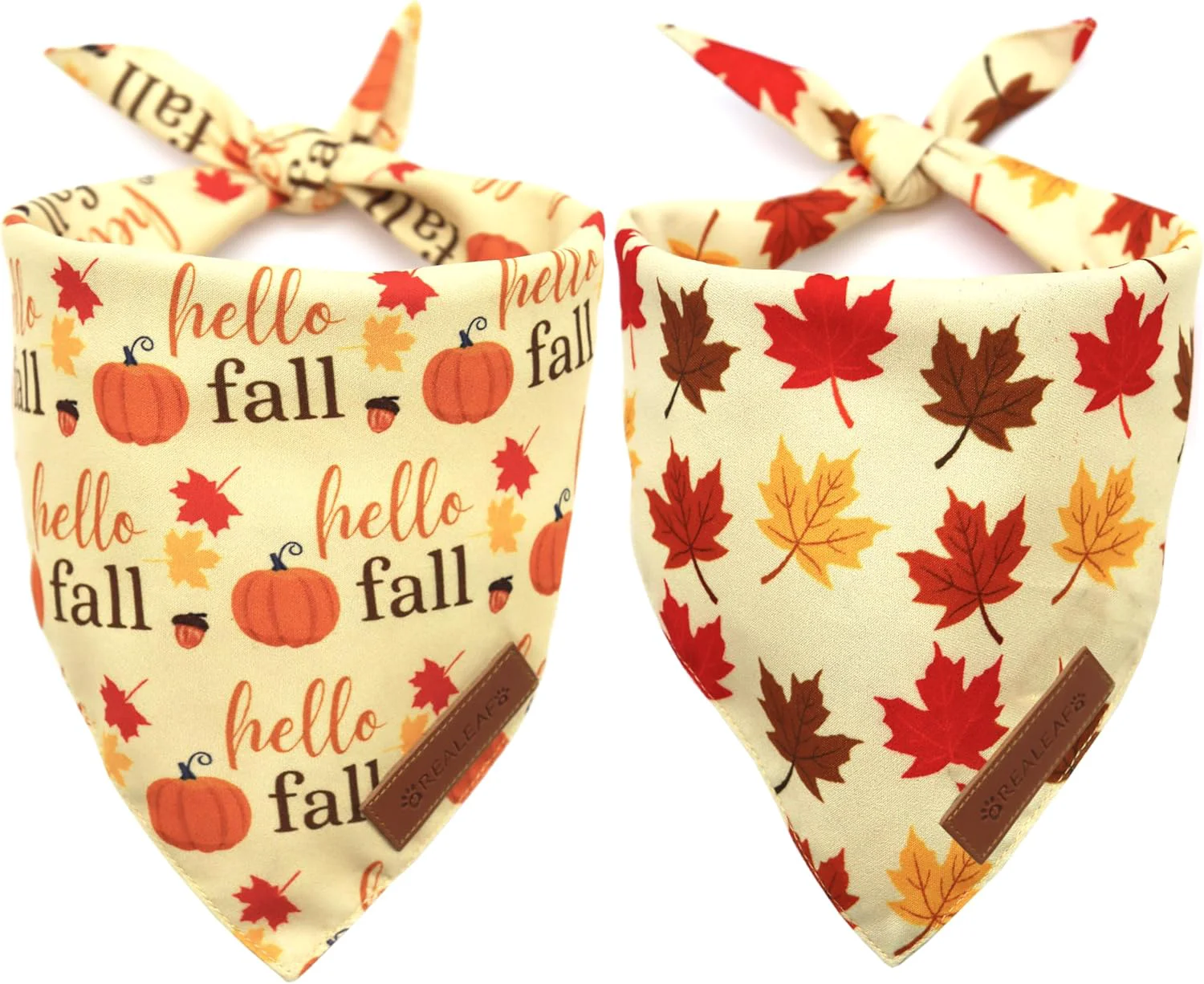 Traditional eaf Fall Dog Bandanas 2 Pack Orange Pumpkin and Leaf Print Pet Scarf for Boy and Girl Premium Durable Fabric Holiday Bandana for Medium and Large Dogs Large Pure