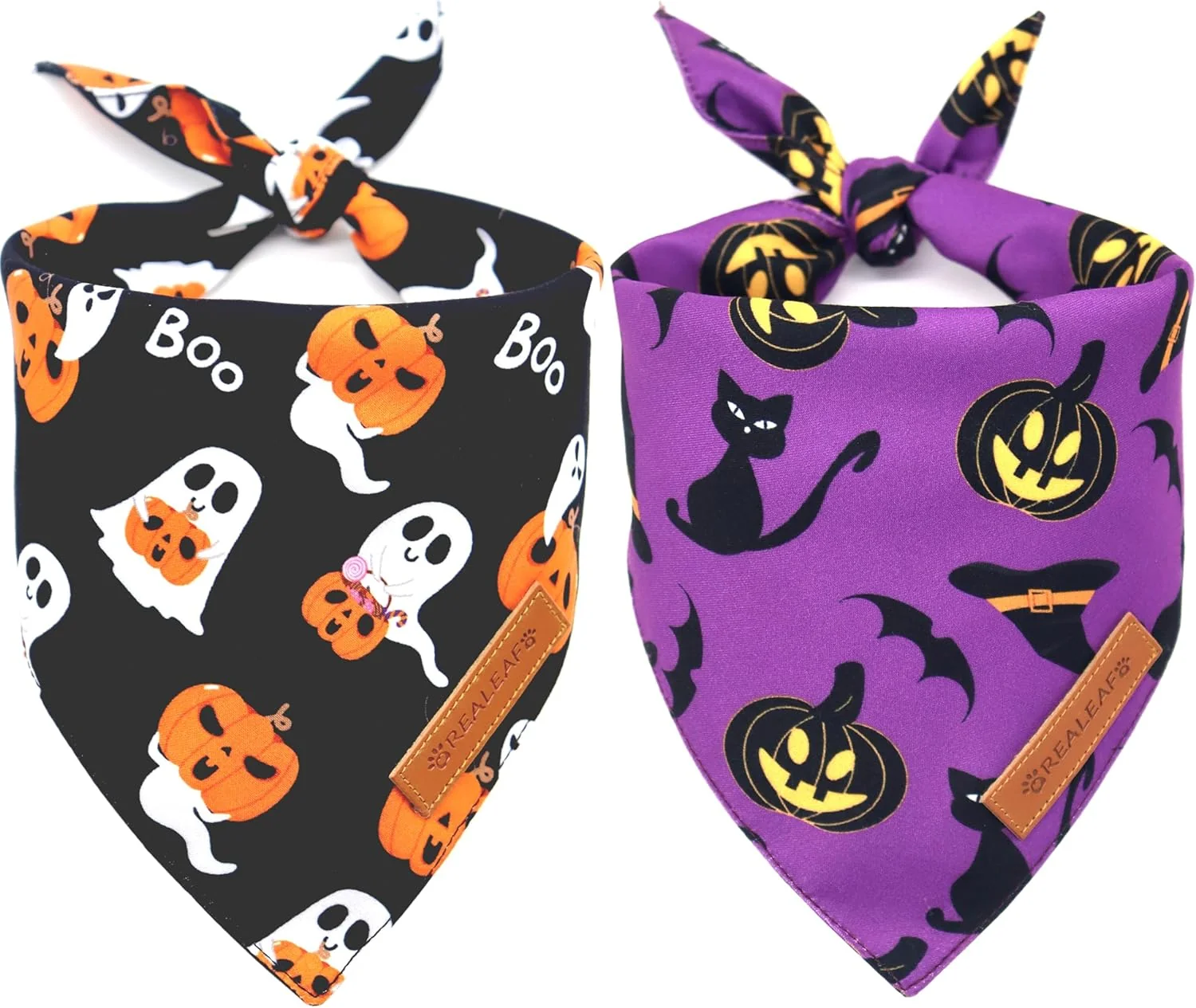 Top-Quality eaf Halloween Dog Bandanas 2 Pack Reversible Orange Pumpkin Pet Scarf for Boy and Girl Premium Durable Fabric Holiday Bandana for Small Medium Large and Extra Large Dogs Large Reliable