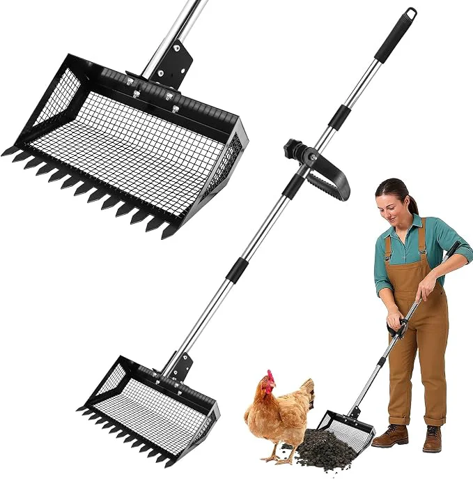 Recyclable 9.8×9.1in Chicken Poop Scooper Chicken Coop Rake Adjustable Length Angle Coop Fast