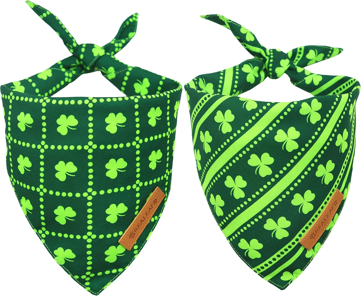 Breathable eaf St. Patrick's Day Dog Bandanas 2 Pack Reversible Green Shamrock Pet Scarf for Boy and Girl Premium Durable Fabric Holiday Bandana for Small Medium Large and Extra Large Dogs Small Traditional
