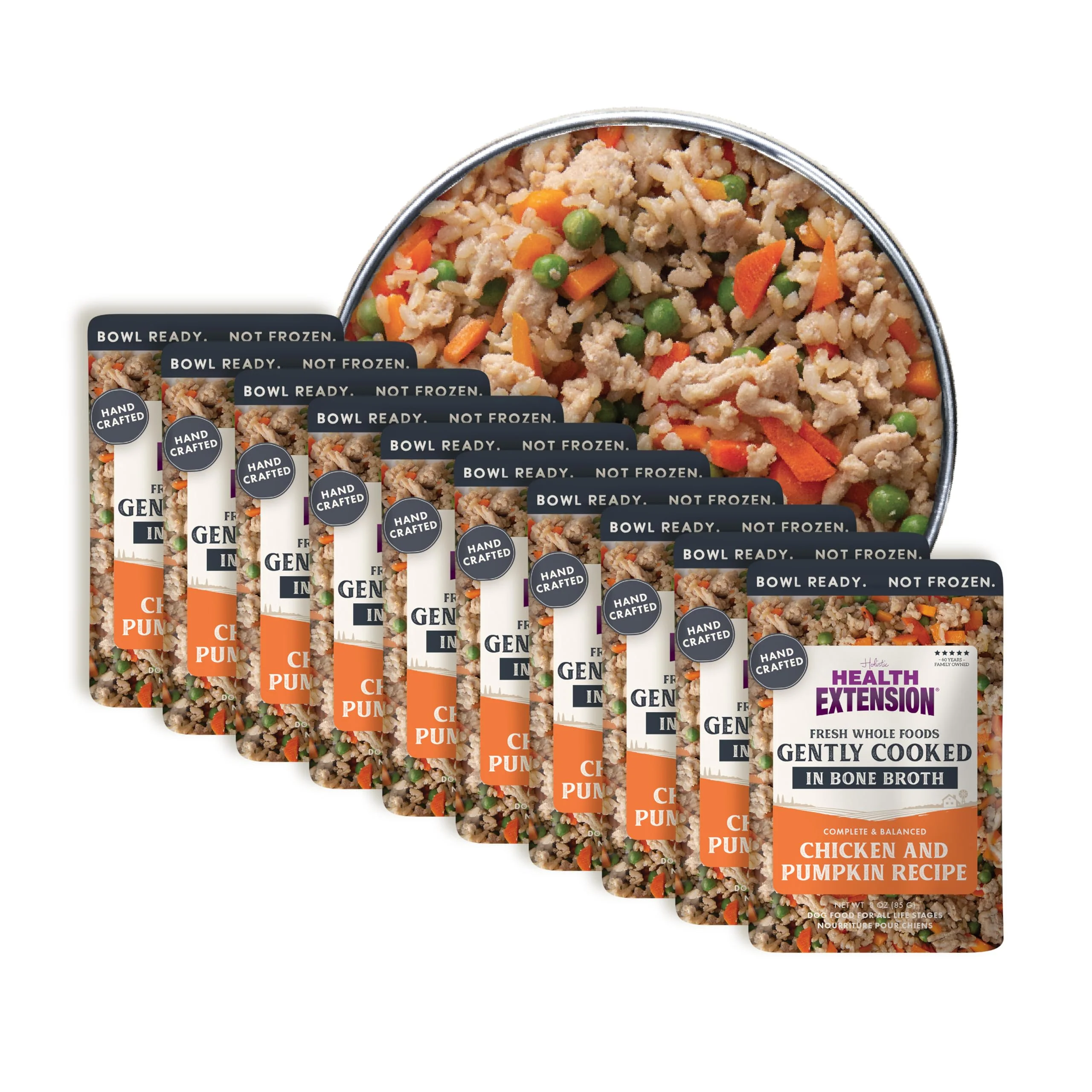Unique Health Extension Gently Cooked Chicken Pumpkin Dog Food – Human-Grade Shelf-Stable 3 oz Pouches Pack of 10 Eco-Friendly