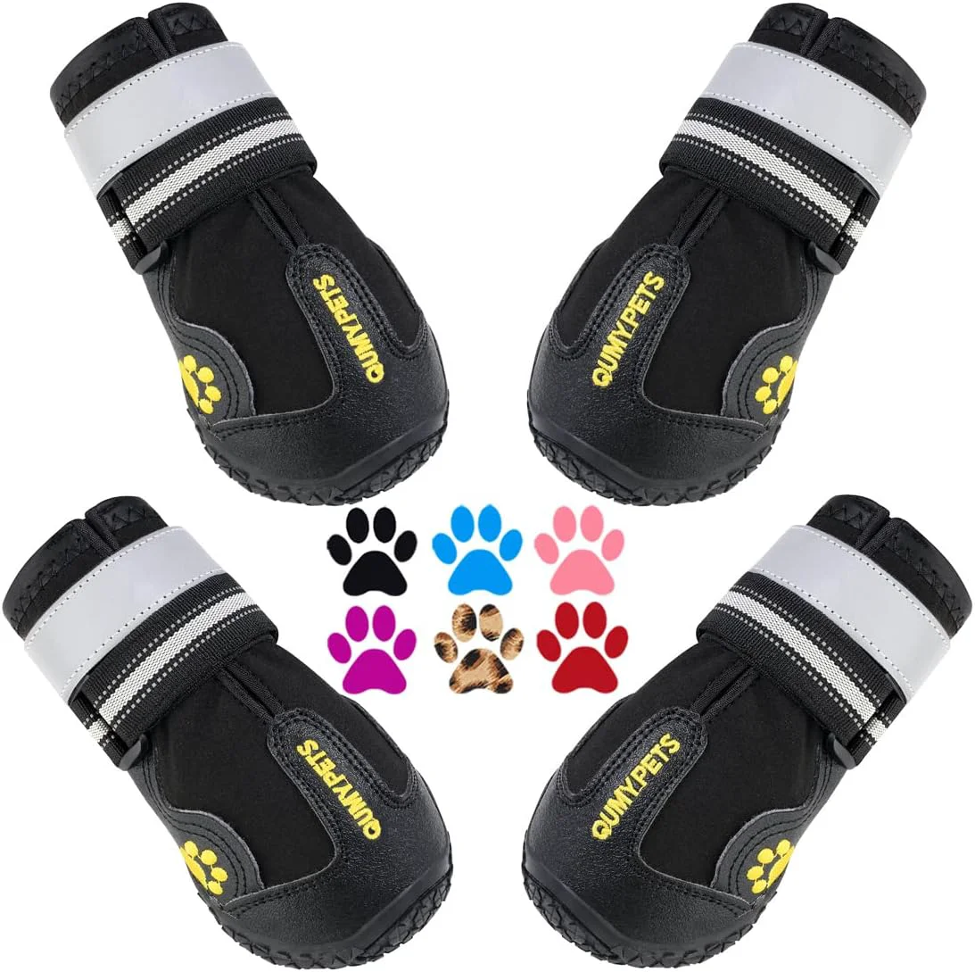 User-Friendly QUMY Dog Shoes for Large Dogs Medium Dog Boots Paw Protectors for Winter Snowy Day Summer Hot Pavement Water-Resistant in Rainy Weather Outdoor Walking Indoor Hardfloors Skid-Resistant Sole Reusable