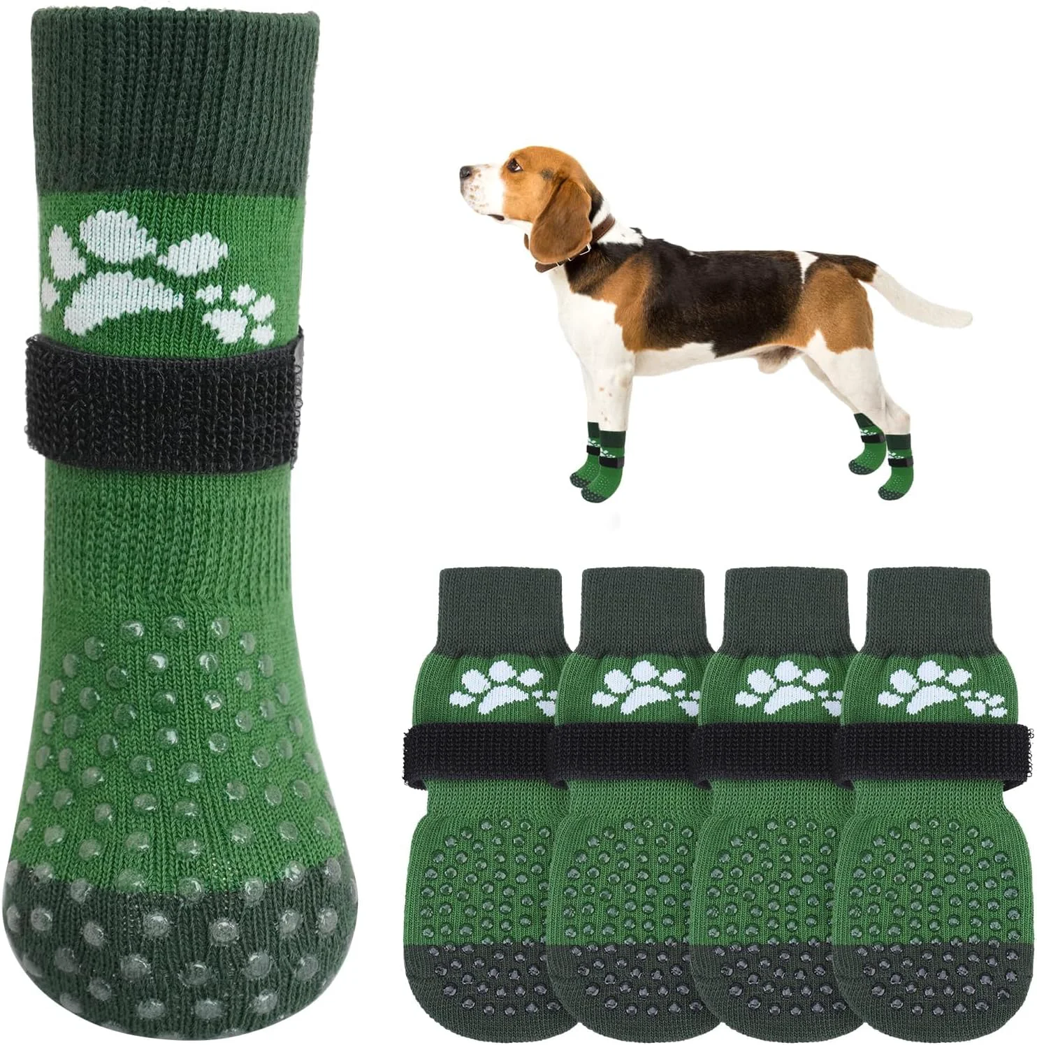 Secure SCENE Anti Slip Dog Sock to Prevent Licking Paws for Hardwood Floors Boots Paw Protector Shoes for Hot Cold Pavement with Grippers Double Sides Grips for Small Medium Large Senior Dogs S Smart
